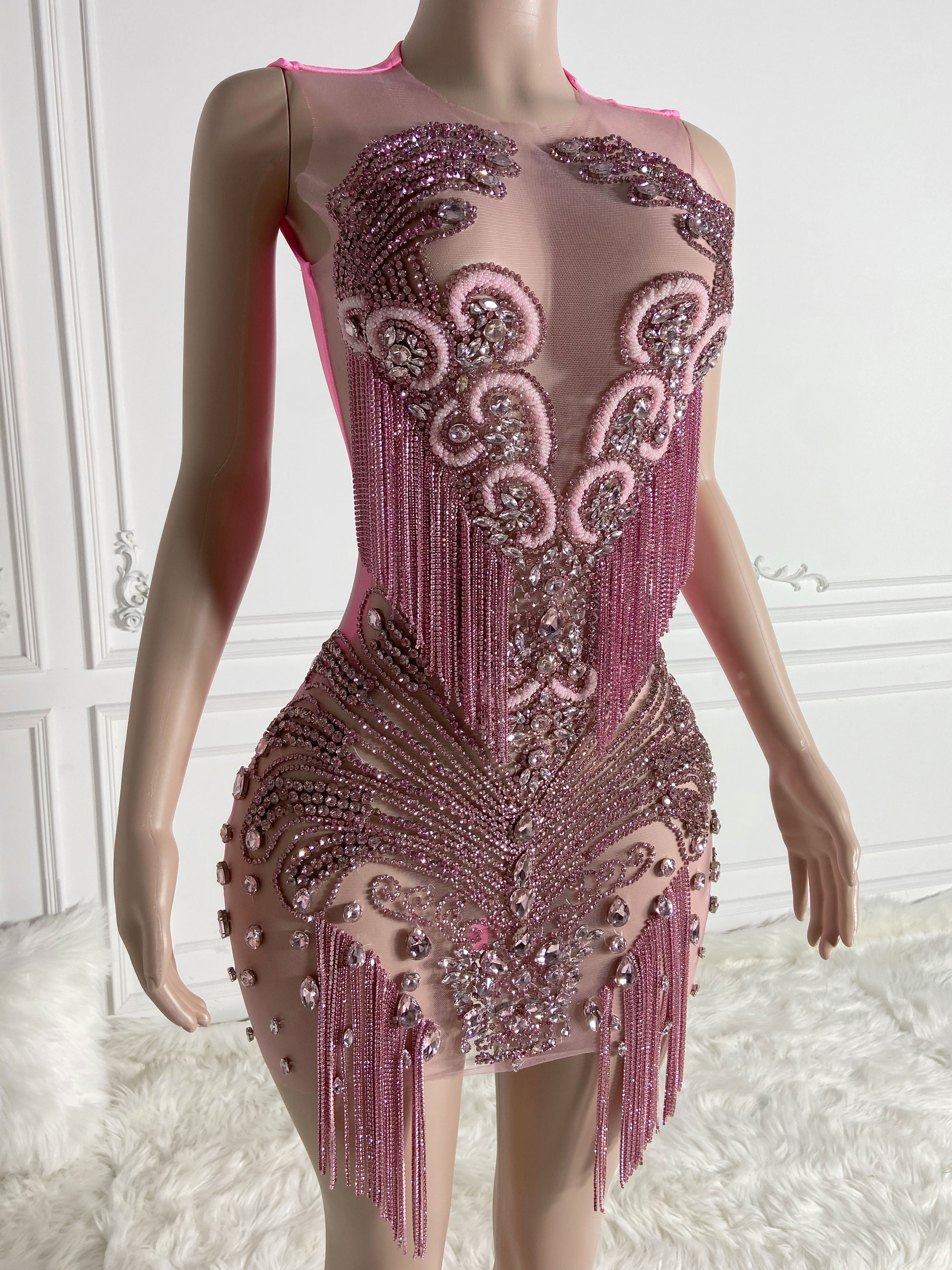 Party-Ready in Pink Rhinestone Mini Dress