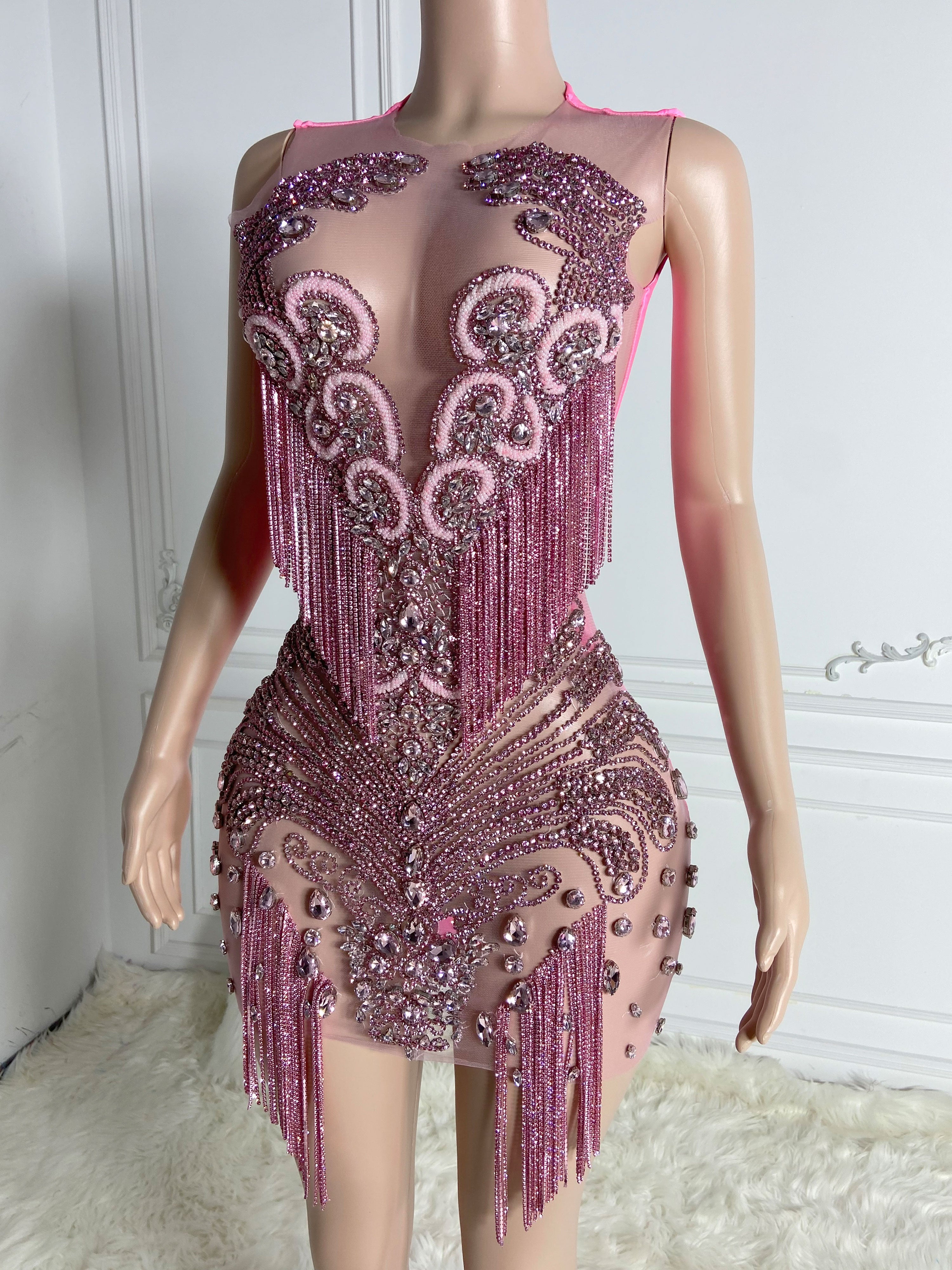 Party-Ready in Pink Rhinestone Mini Dress