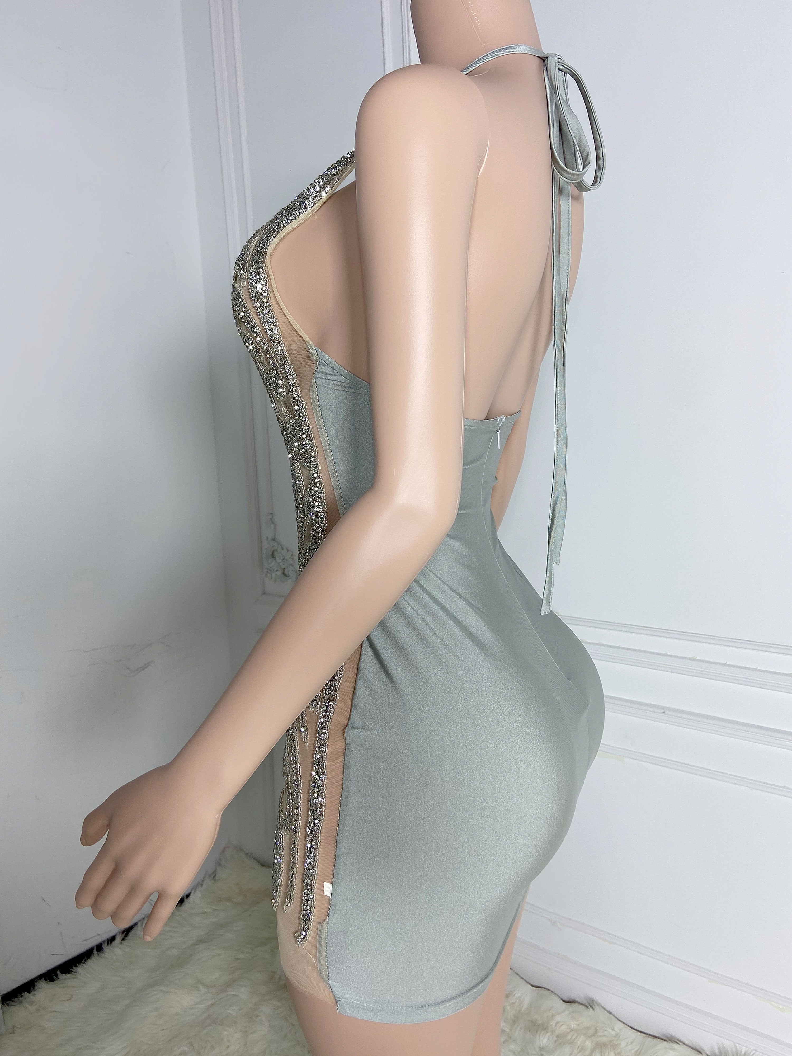 Silver Low Cut Allure Mini Dress