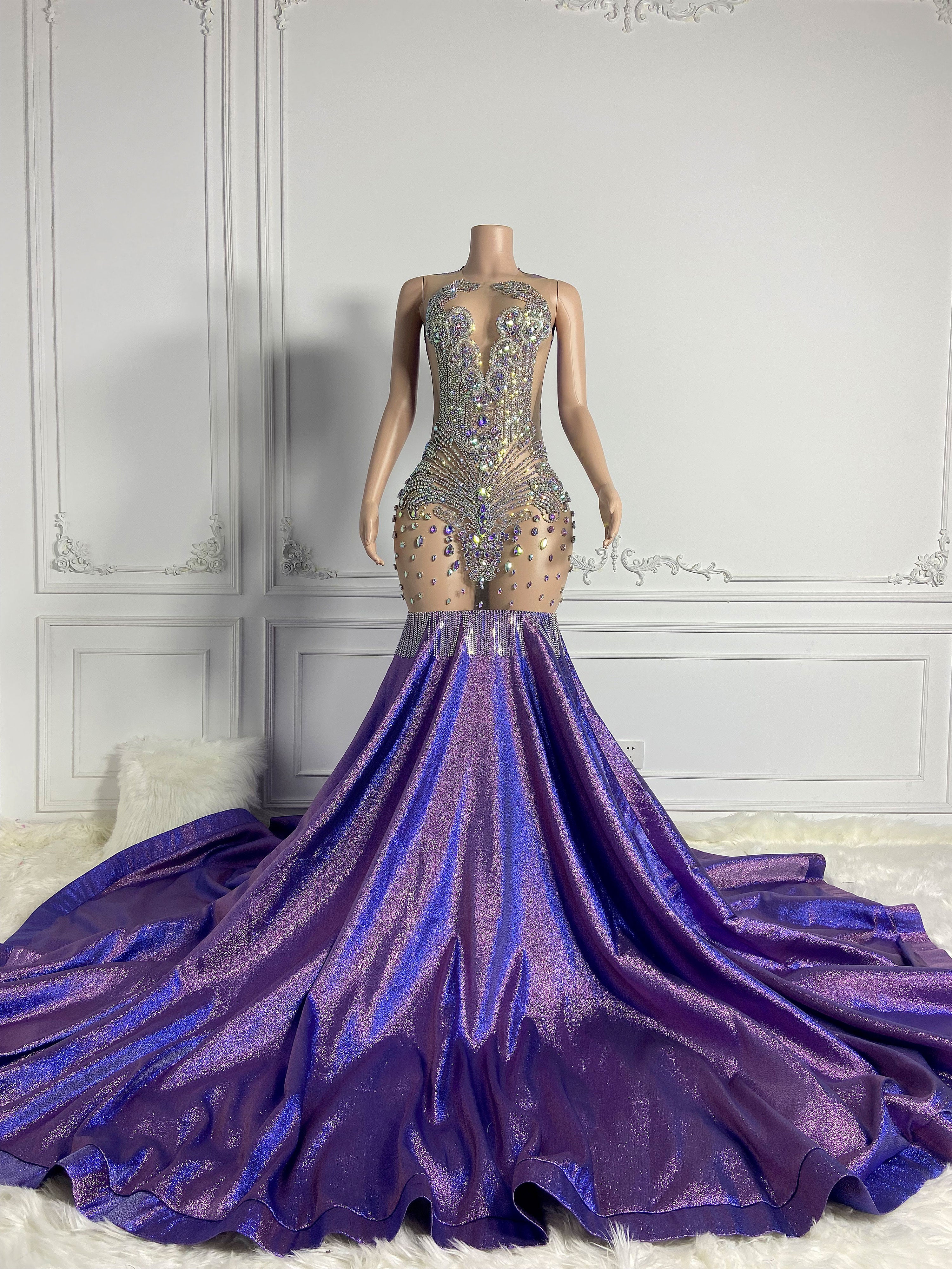 Purple Colorful Satin combines Gown