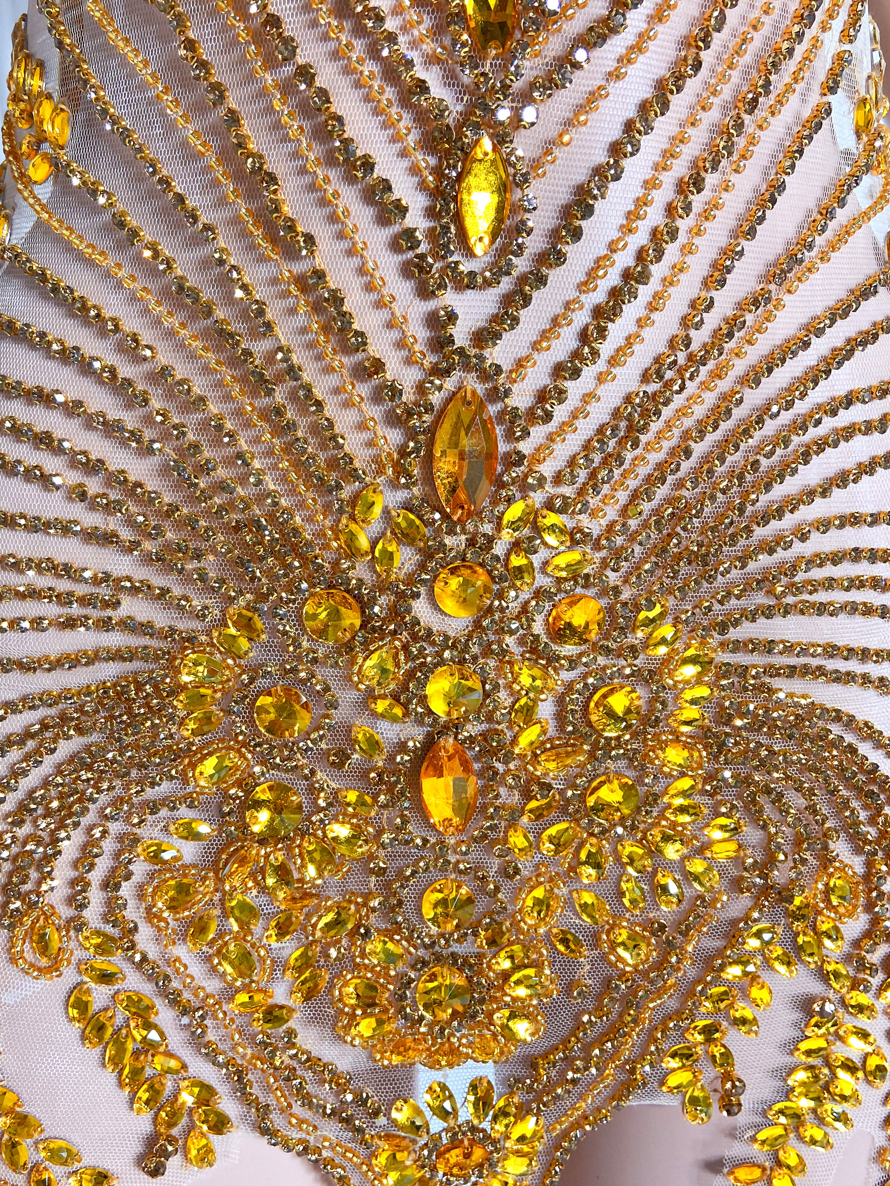 Radiant Gold V-Neck Rhinestone Dress