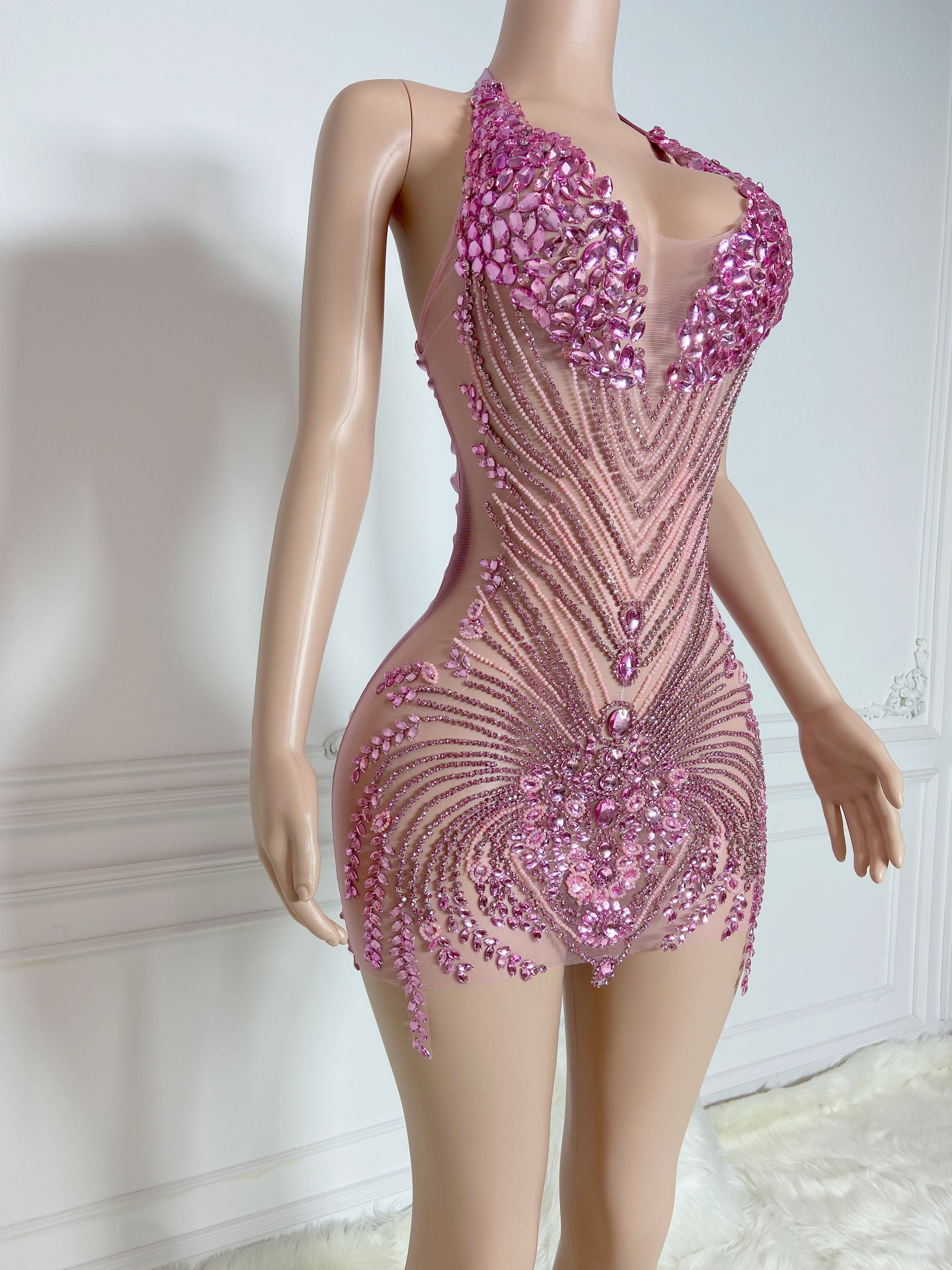 Rosy Glamour Rhinestone Dress
