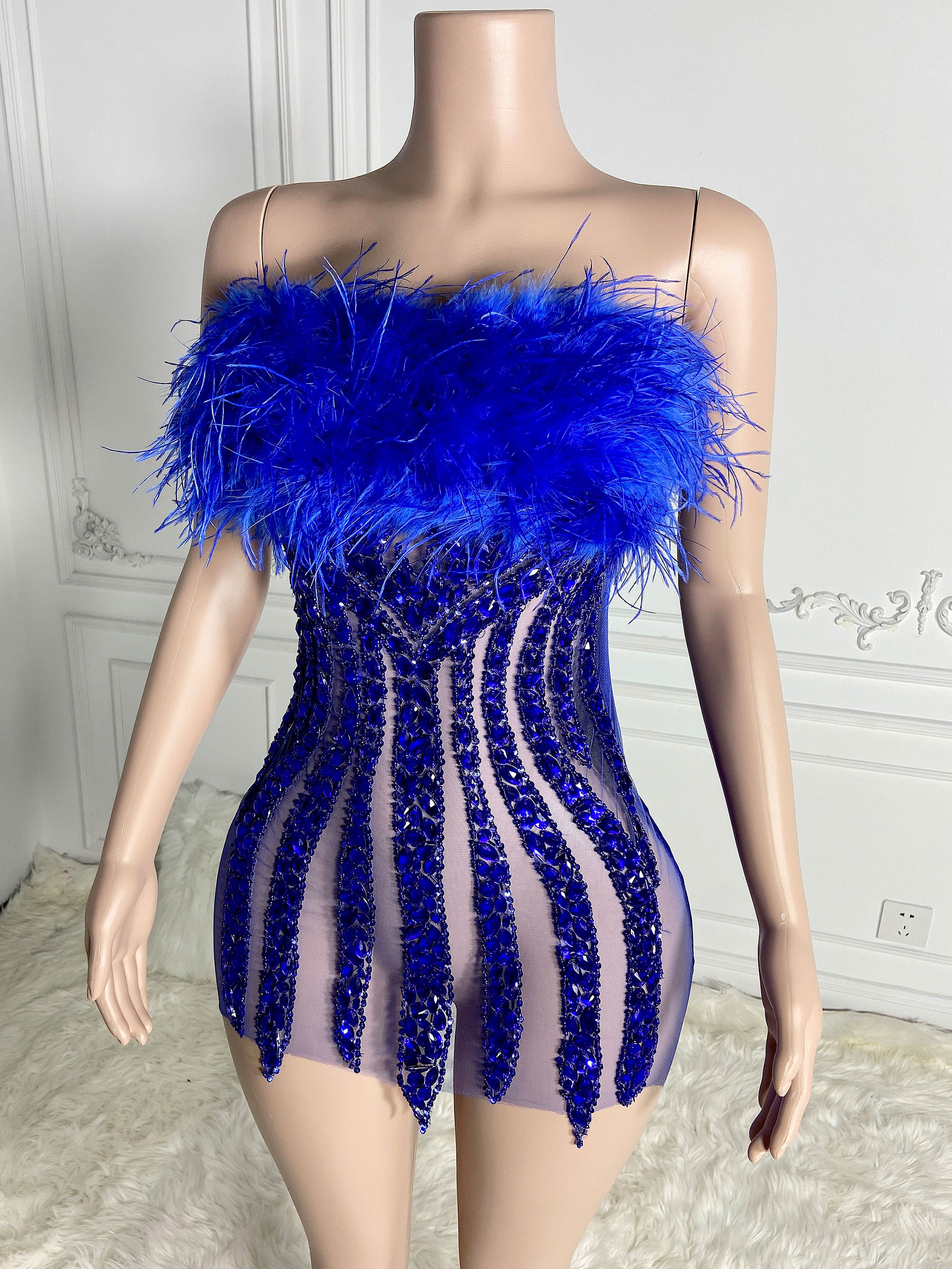 Blue Alluring Feather Mini Dress