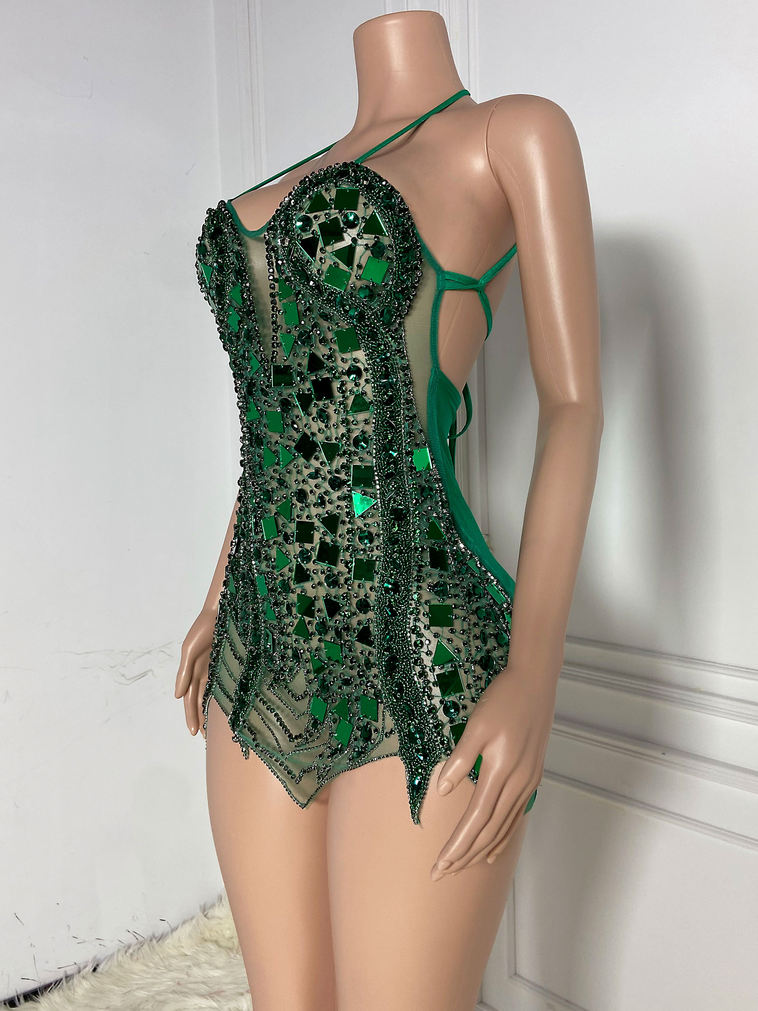 Green Strapy Backless Mini Dress