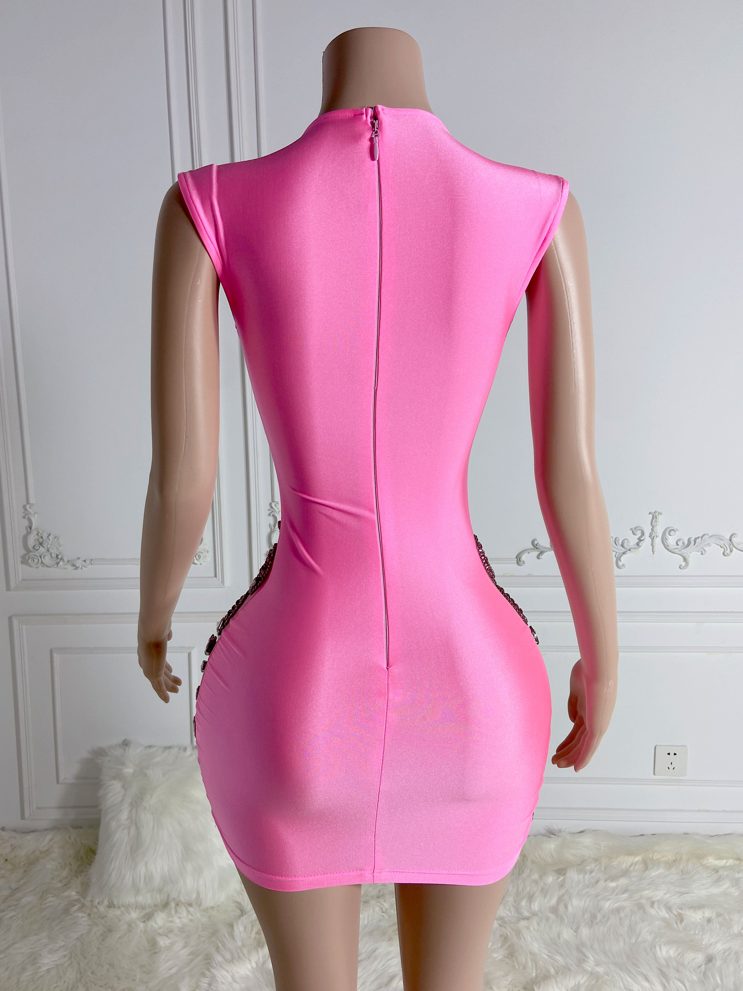 Pink Multi Stones Mini Dress