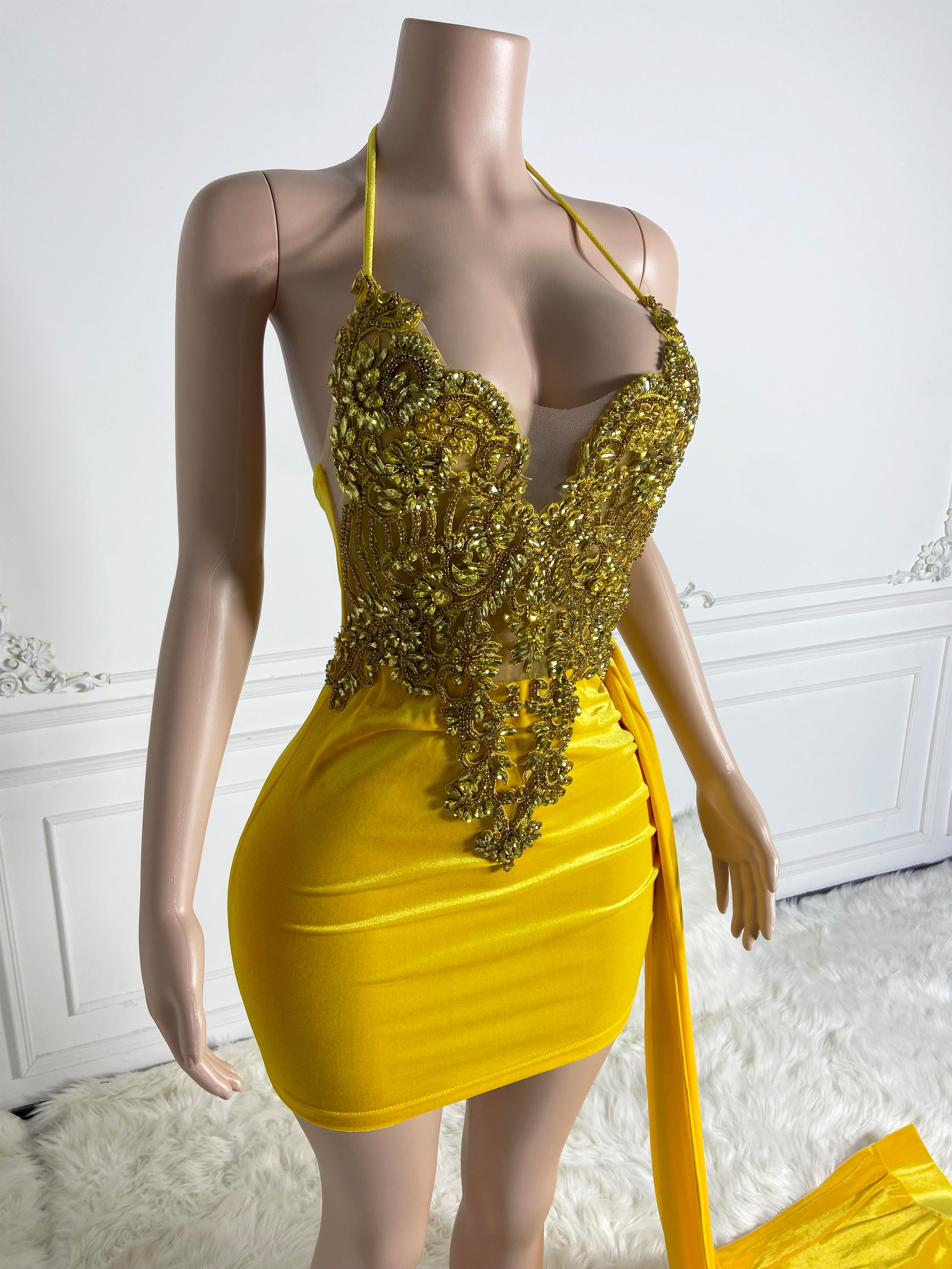 Yellow Sun-Kissed Backless Mini Dress
