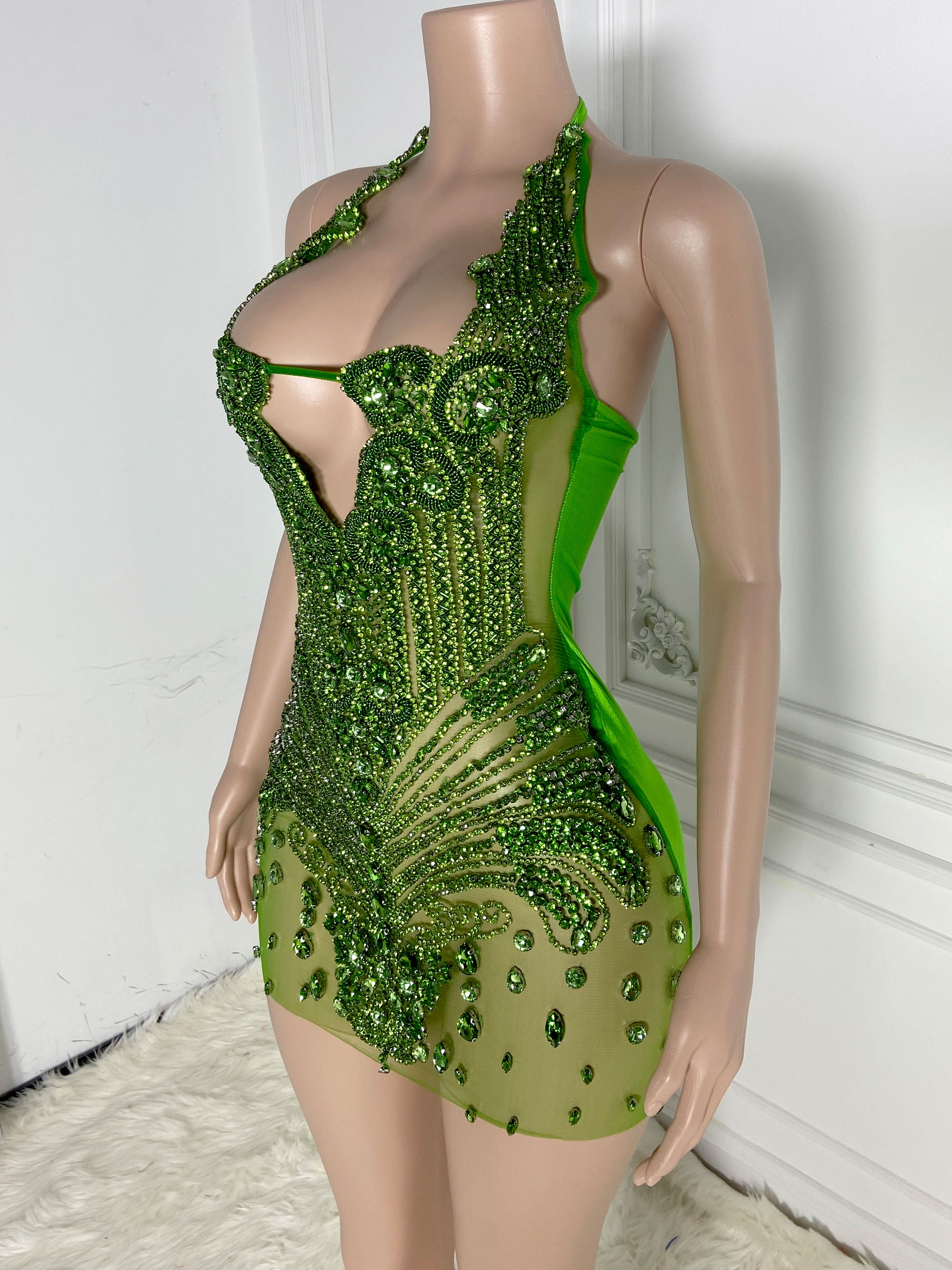 Green Rhinestone Dress