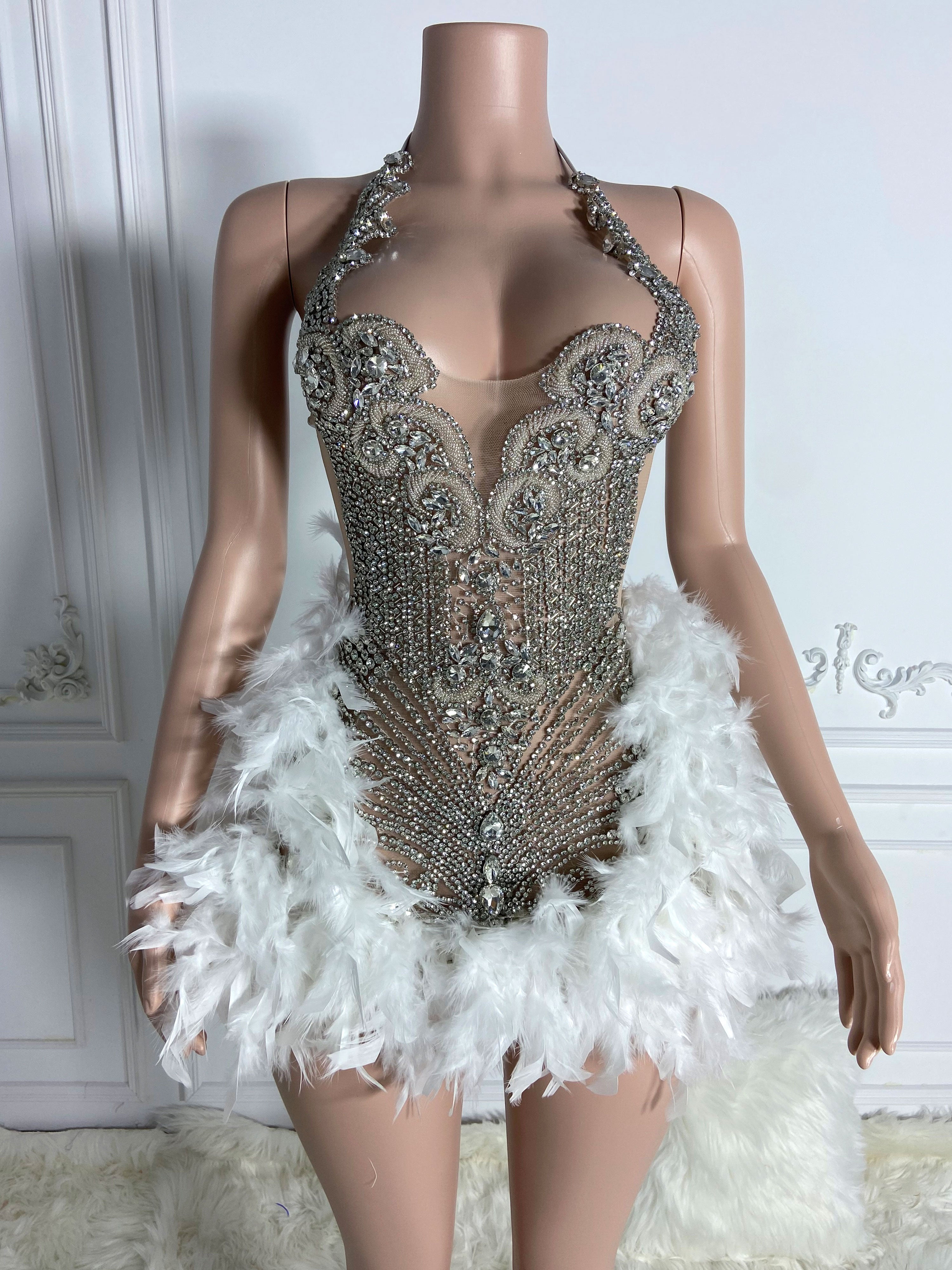 Silver Mesmerizing Feathered Mini Dress