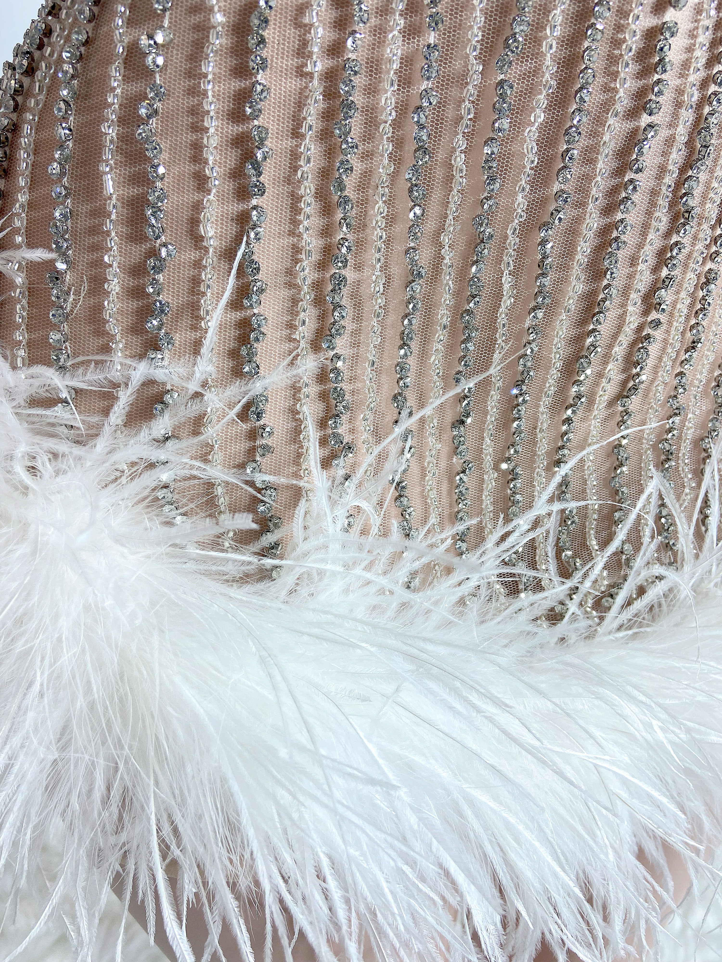 Silver Ostrich Feather Halter Mini Dress