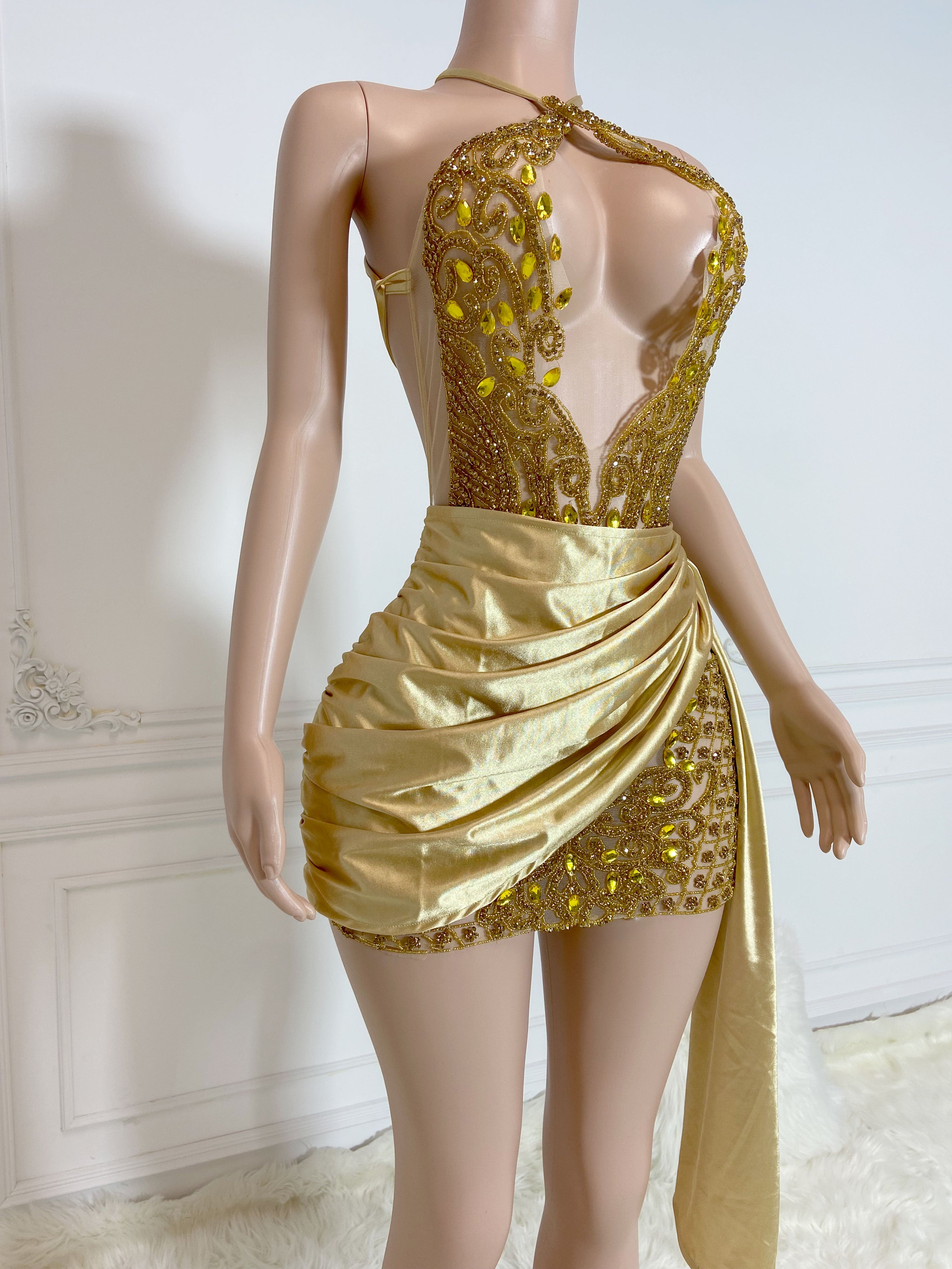Golden Radiance Rhinestone Dress
