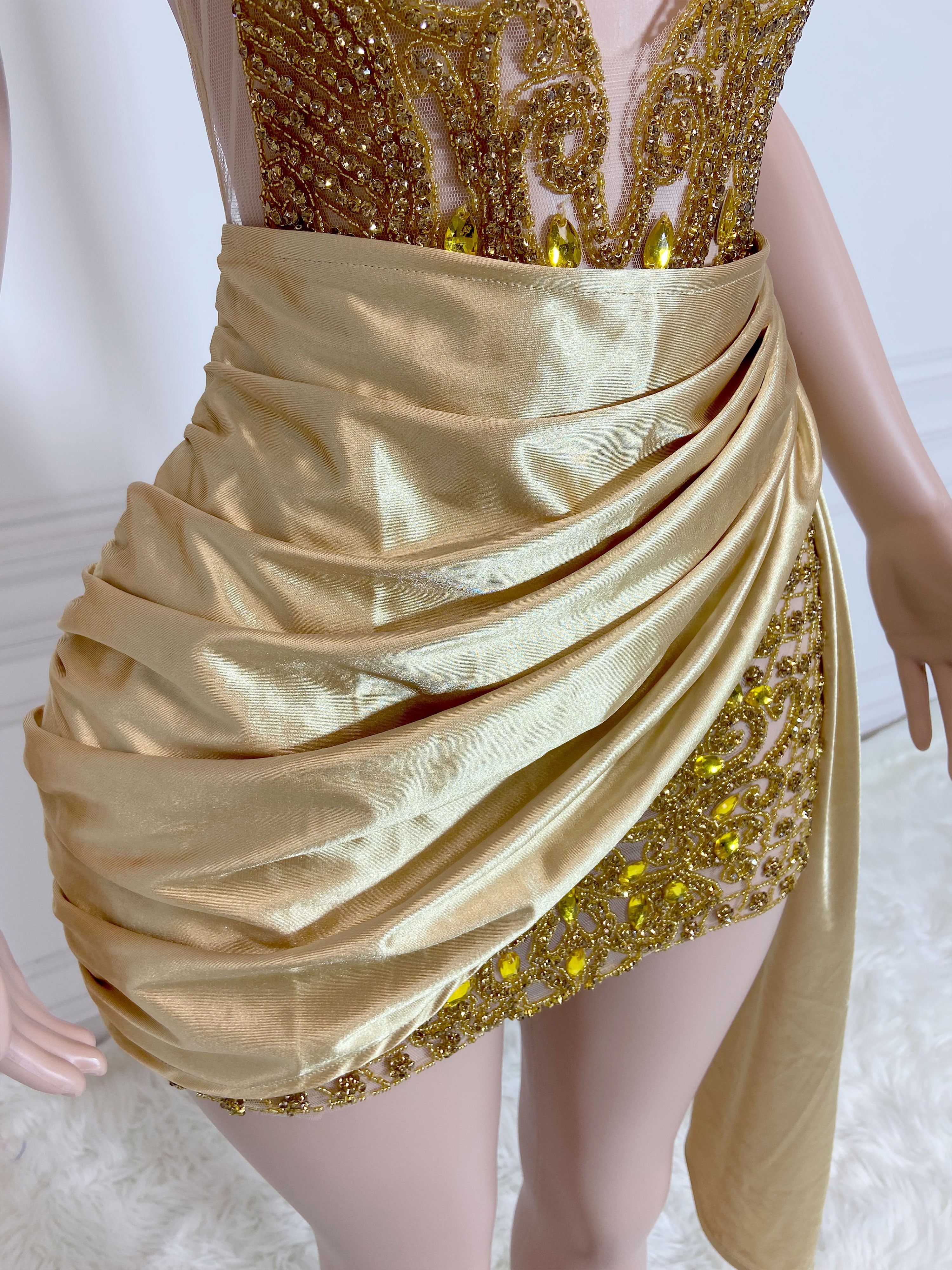 Golden Radiance Rhinestone Dress