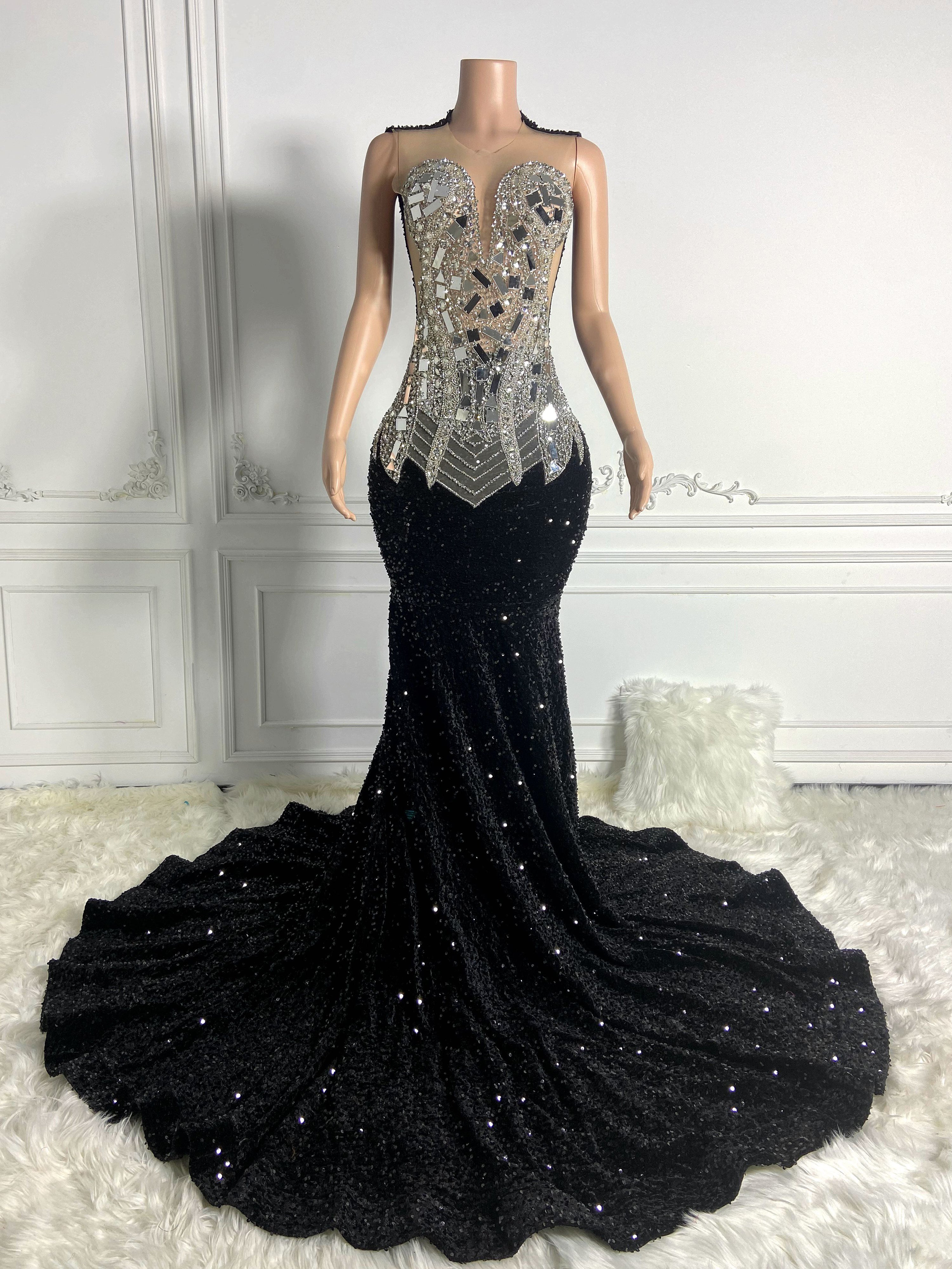 Black Sequin Velvet Gown