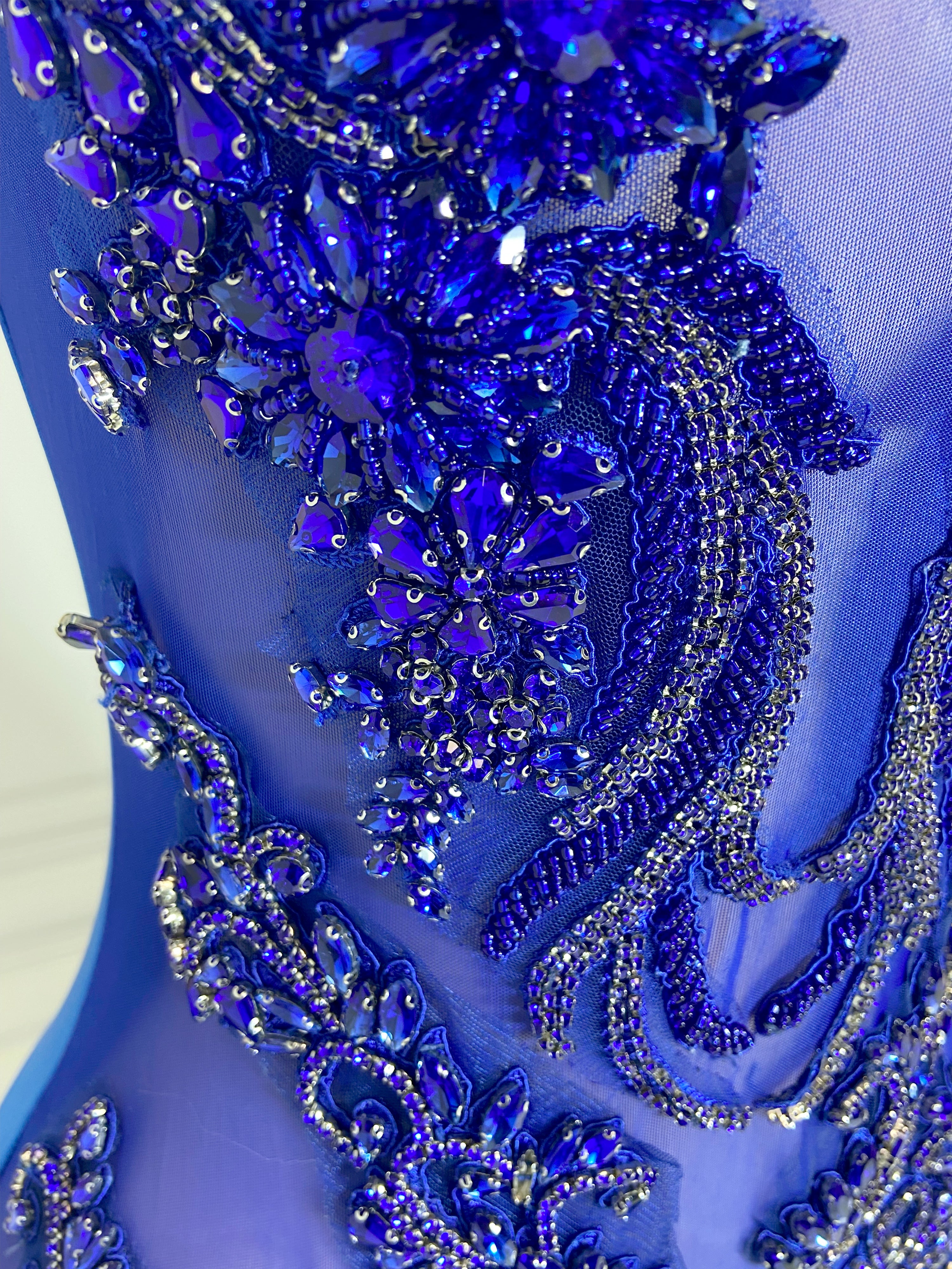 Blue Round Neck Sleeveless with Multi Stones Mini Dress