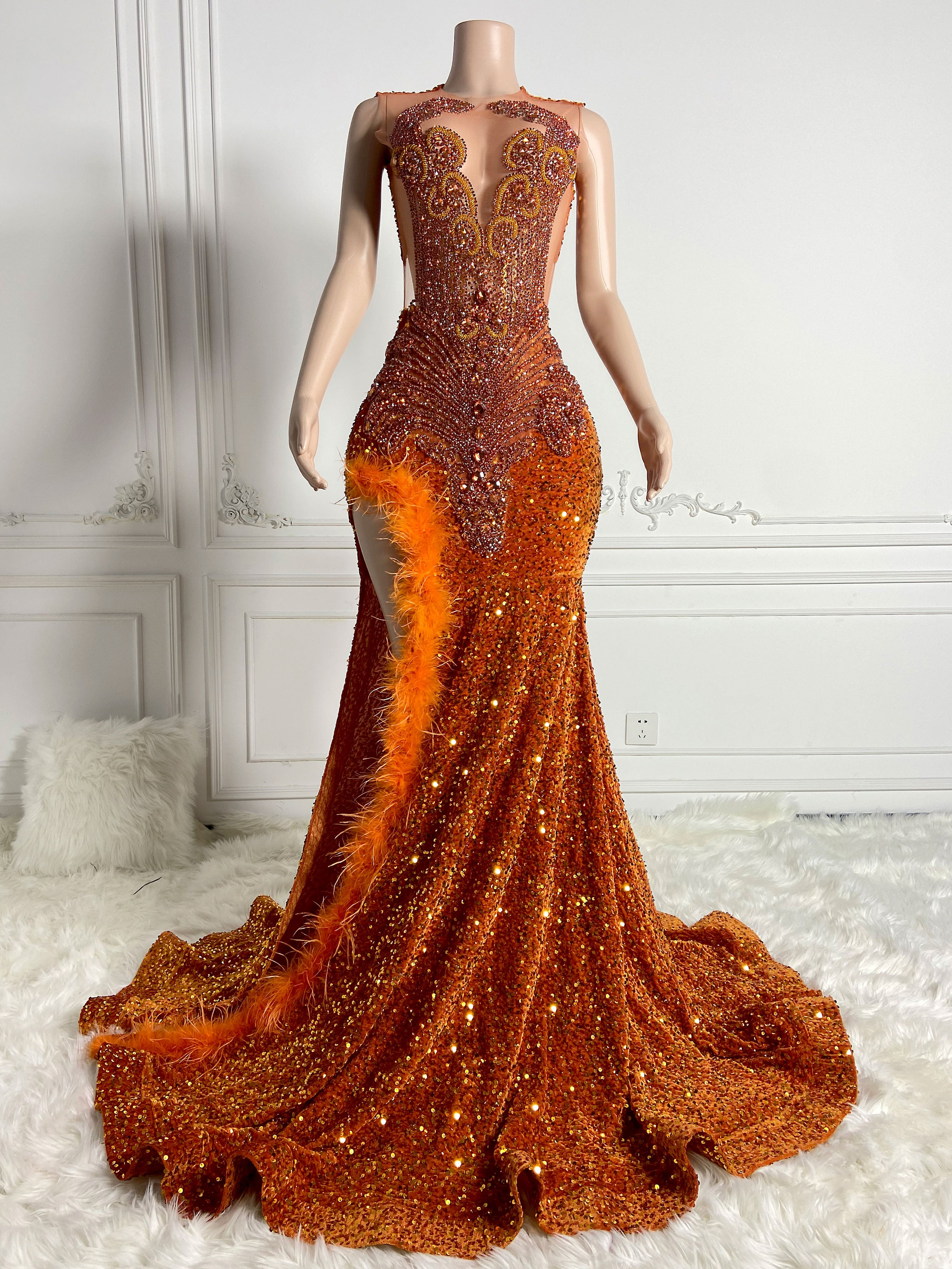 Orange Opulent Velvet Maxi Gown