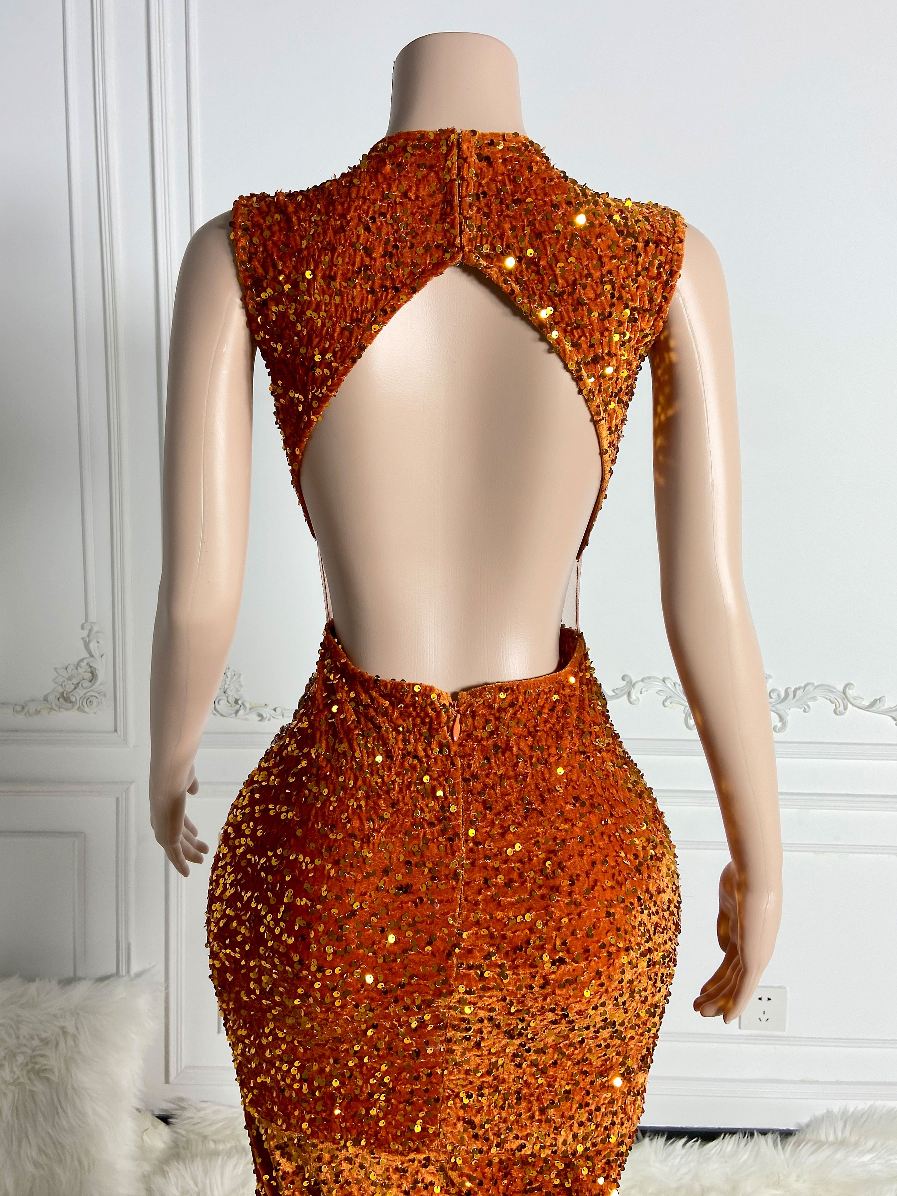 Orange Opulent Velvet Maxi Gown