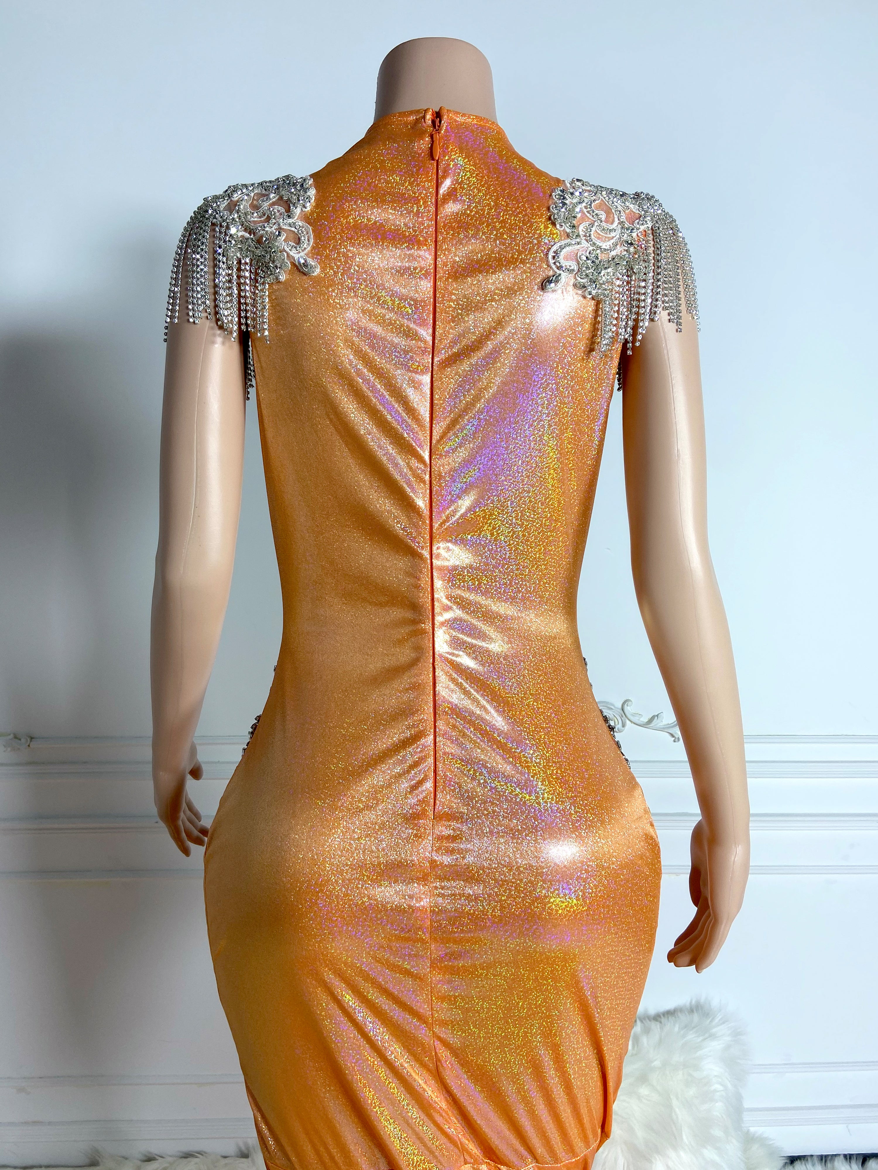 Orange Elegance Laser Gown with Tassels