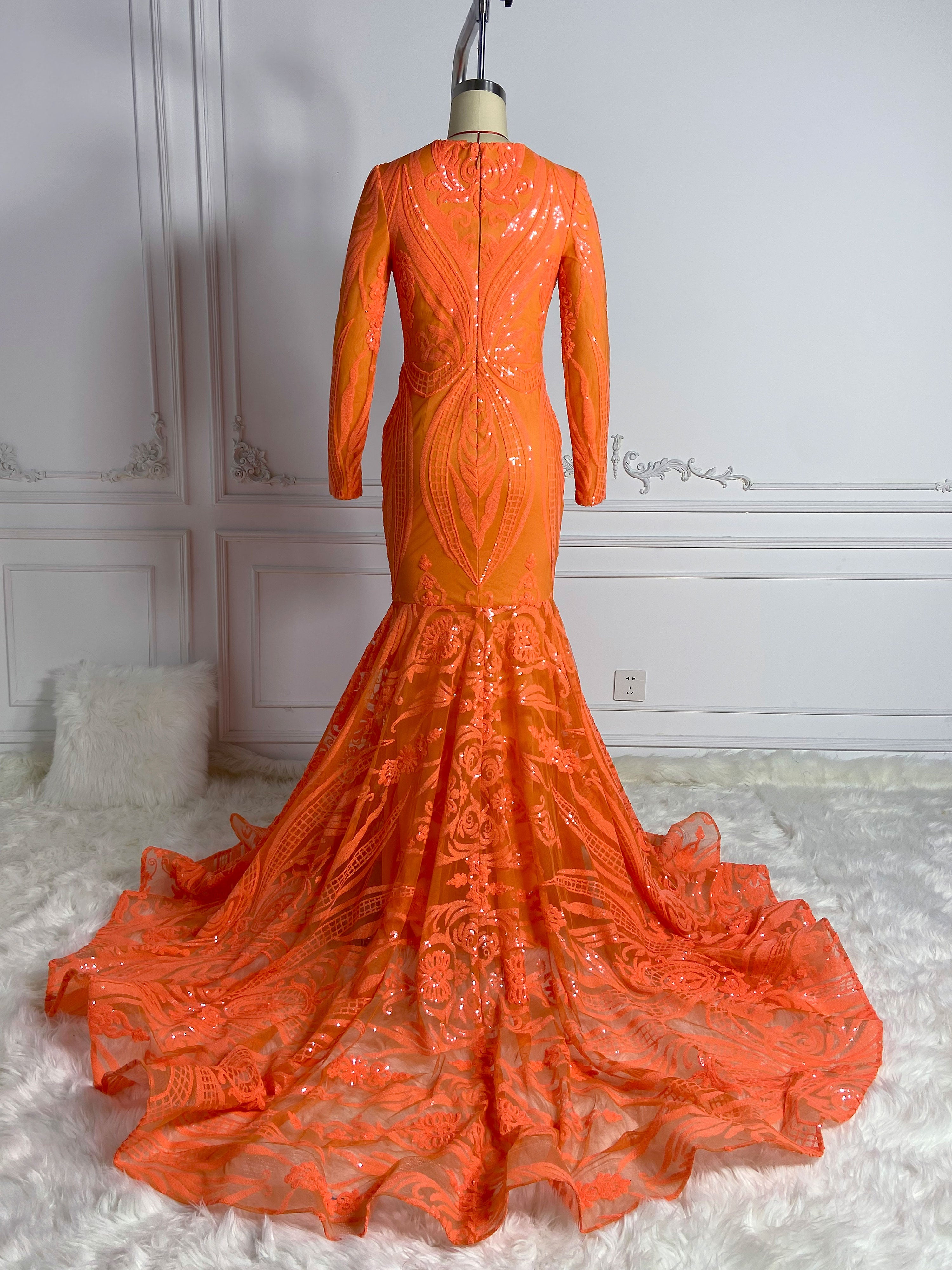 Orange Sequined Maxi Glamour Gowns