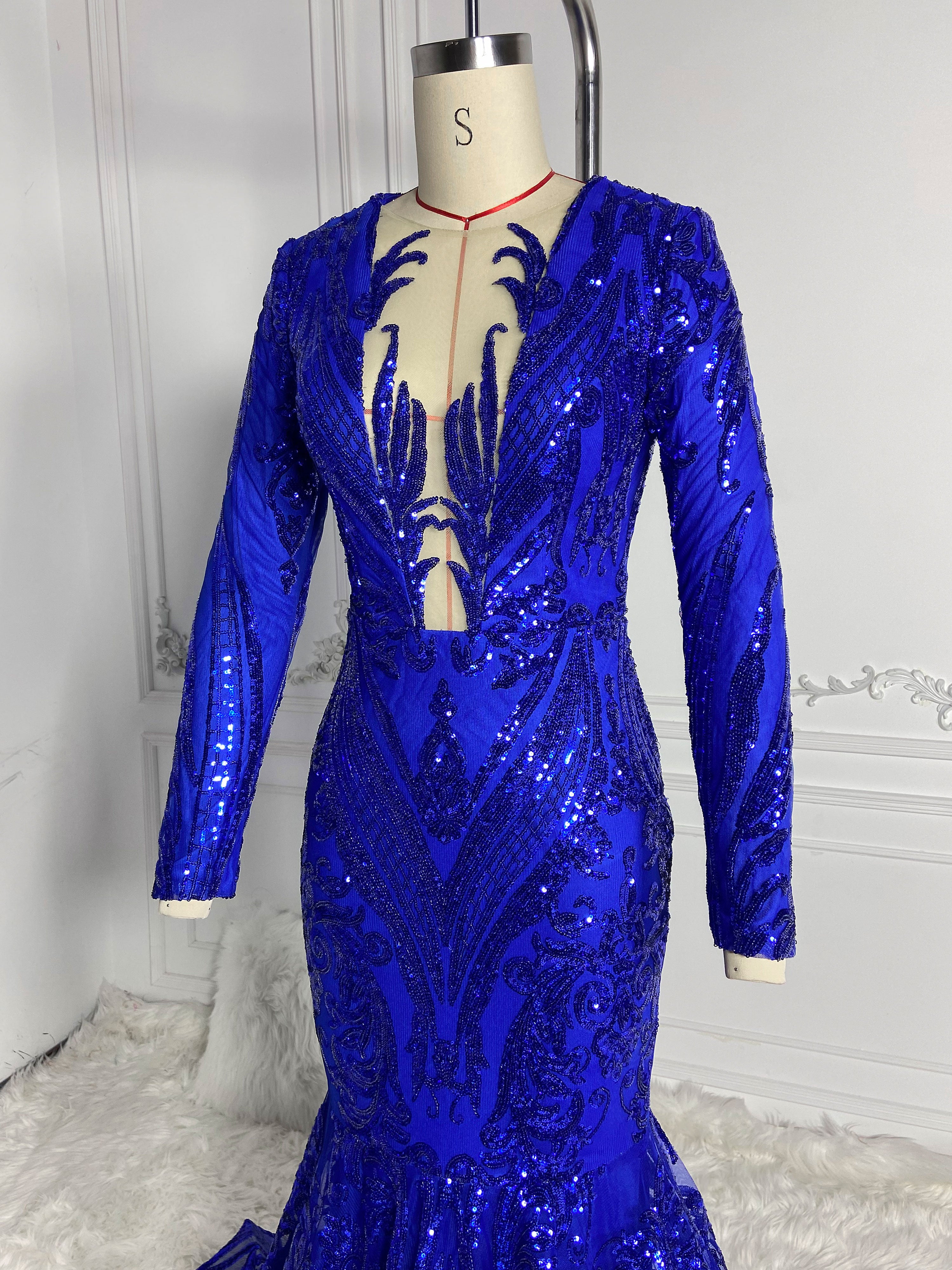 Royal Blue Round Neck Gowns