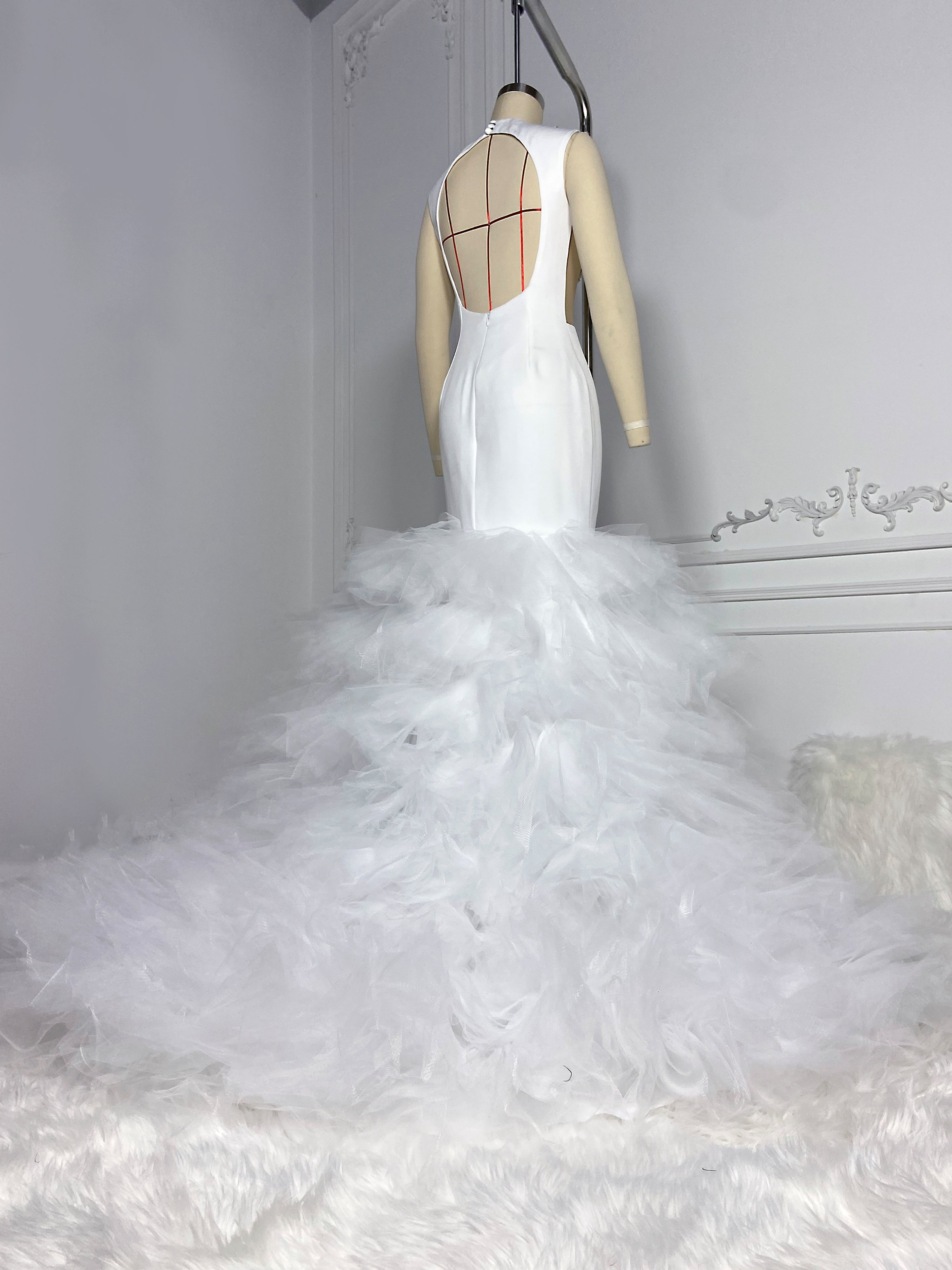 Elegant White Gauze with Rhinestones Gown
